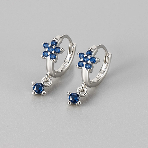 Fashion Copper Flower Zirconia Hoop Earrings For Women Colorful Plum Blossom Star Pendant Dangle Earrings Party Jewelry Gift