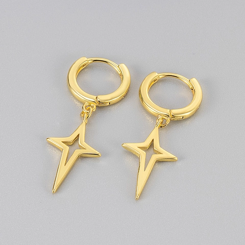 Copper Star Huggie Hoop Drop Earrings With 925 Sterling Silver Earring Post Vintage Star Jewelry For Women Men