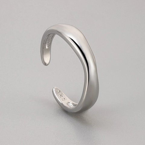 Minimalist 925 Sterling Silver Wavy Open Ring Adjustable Geometric Band For Women Elegant Polished Gold Silver Jewelry Gift