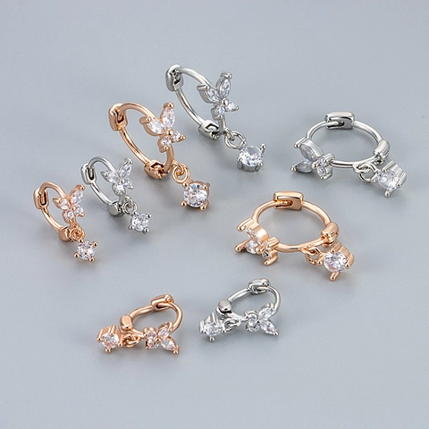 Orecchini a Cerchio Farfalla in Rame Raffinati Orecchini Pendenti con Strass per Donna Minimalista Oro Rosa Oro Bianco Gioielli alla Moda