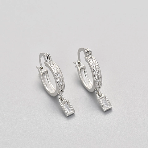 Rectangular Zirconia Hoop Earrings Copper Gold Platinum Plated Star Carved Colorful Crystal Dangle Earrings Women Jewelry