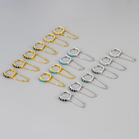 Fashion Copper Zirconia Chain Hoop Earrings For Women Gold Platinum Plated Geometric Link Drop Dangle Earrings Jewelry