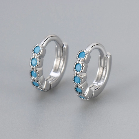 Eenvoudige Koperen Creolen Turkoois Kleur Zirconia Rij Inleg Goud Zilver Verguld Ronde Oorbellen Vrouwen Sieraden