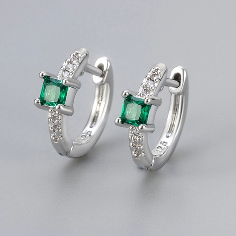 Modern Square Cut Zirconia Huggie Earrings For Women Copper Micro Pave Colorful Rhinestone Vintage Luxury Small Hoop Earrings