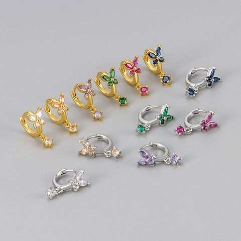 Exquisite Copper Zirconia Butterfly Hoop Earrings For Women 18K Gold Silver Plated Dainty Animal Cubic Zirconia Dangle Earrings Jewelry Gift