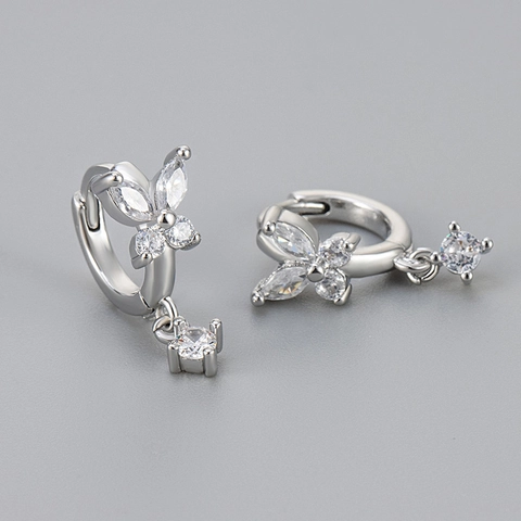 Exquisite Copper Zirconia Butterfly Hoop Earrings For Women 18K Gold Silver Plated Dainty Animal Cubic Zirconia Dangle Earrings Jewelry Gift