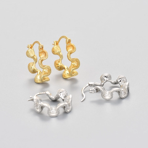 Vintage Ruffle Hoop Earrings With 925 Sterling Silver Earring Post Copper 3D Pleated C-Shaped Earrings Women Jewelry