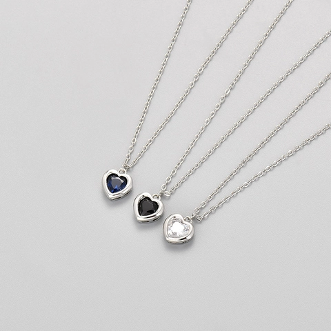 Minimalistische Koperen Hart Hanger Halsketting Voor Dames Verzilverd Hartvormige Zirconia Choker Zoete Koele Sieraden
