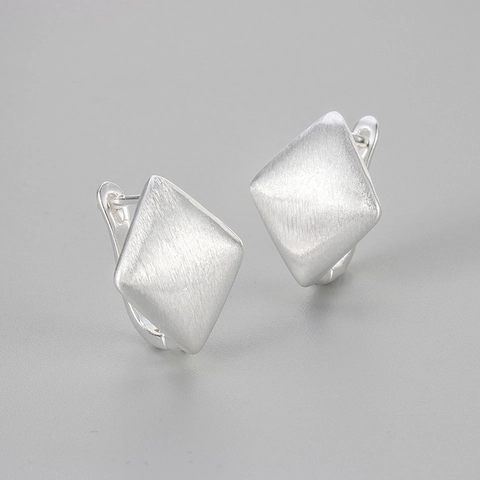 Vintage Brushed Matte Rhombus Hoop Earrings With 925 Sterling Silver Earring Post Copper Geometric Stud Earrings For Women