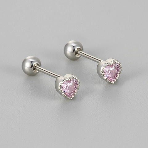 Fashion Heart Shape Rhinestone Stud Earrings For Women Copper Electroplated Screw Back Ear Piercing With 925 Silver Post