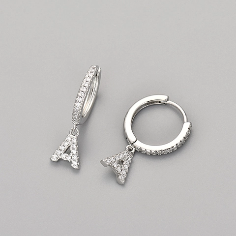 Dainty Copper Alphabet Letter Hoop Earrings For Women Personalized 26 Initial Rhinestone Huggie Pendant Earrings Jewelry
