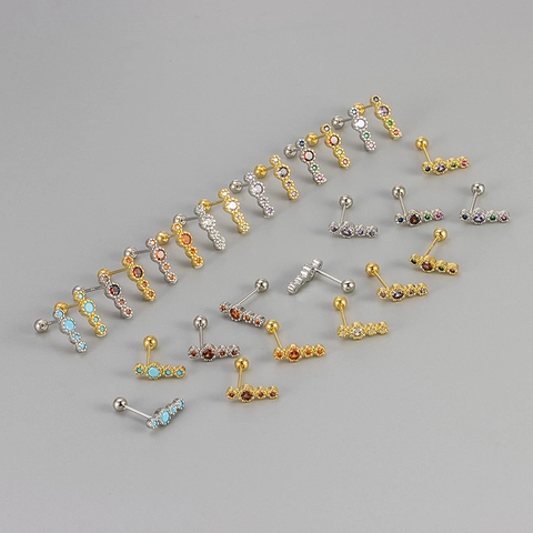 Colorful Zirconia Linear Stud Earrings With 925 Sterling Silver Earring Post Copper Electroplated Screw Back Ball Piercing Jewelry For Women