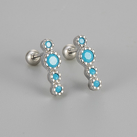 Colorful Zirconia Linear Stud Earrings With 925 Sterling Silver Earring Post Copper Electroplated Screw Back Ball Piercing Jewelry For Women