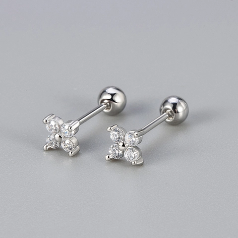 Elegant Copper Flower Stud Earrings For Women Rhinestone Four-Leaf Clover Screw Back Earrings Fashion Jewelry Gift