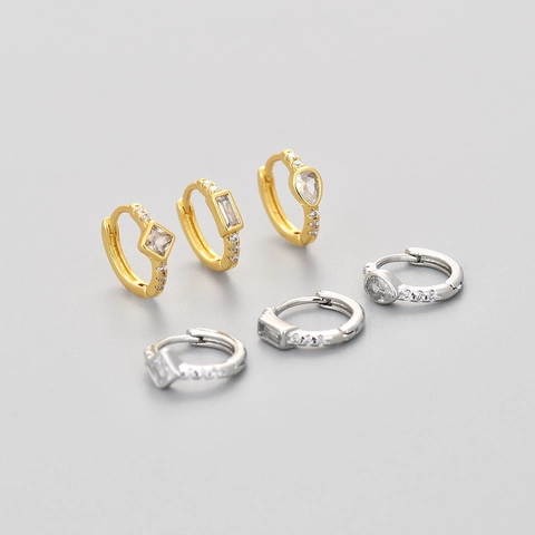 Geometrische Zirkonia Huggie Hoop Oorbellen Goud Zilver Verguld Koper CZ Rechthoekig Rhombus Peervorm Sieraden Voor Vrouwen Mode