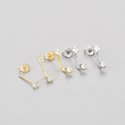 Fashion Copper J-Shaped Front Back Ear Jackets For Women With 925 Sterling Silver Earring Post Elegant Rhinestone Earrings