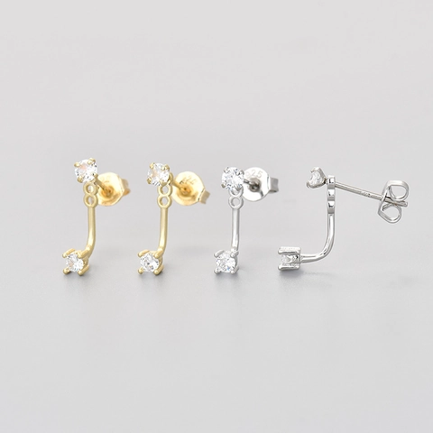Fashion Copper J-Shaped Front Back Ear Jackets For Women With 925 Sterling Silver Earring Post Elegant Rhinestone Earrings