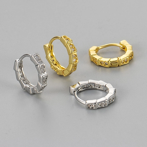 Bamboo Snake Scale Hoop Earrings For Women Gold Silver Plated Copper With 925 Sterling Silver Earring Post Zirconia Jewelry