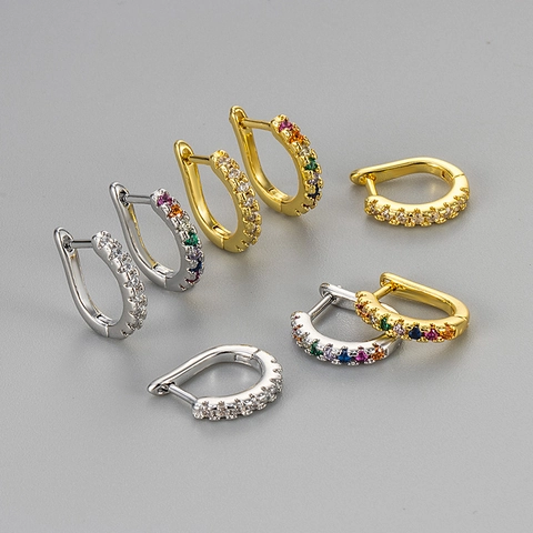 Minimalistische Kupfer Gebogene Creolen Mit Mikro-Zirkonia-Reihen Gold Silber Plattierte Zirkon Ohrringe Für Damen