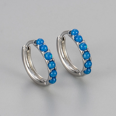 Round Synthetic Opal Huggie Hoop Earrings Gold Silver Plated Copper Earrings For Women Minimalist Fashion Jewelry