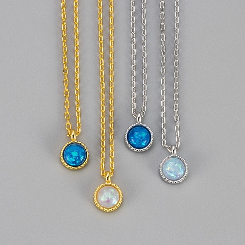 Collana Con Ciondolo in Opale Tondo Minimalista Francese Catena in Rame Placcato Oro Argento Choker Donna Gioielli alla Moda