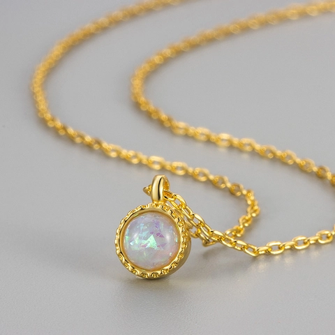Collana Con Ciondolo in Opale Tondo Minimalista Francese Catena in Rame Placcato Oro Argento Choker Donna Gioielli alla Moda