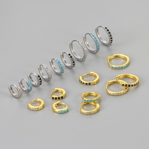Luxury Copper Rhinestone Hoop Earrings For Women Minimalist Small Geometric Huggie Earring Gold Silver Plated Fashion Jewelry