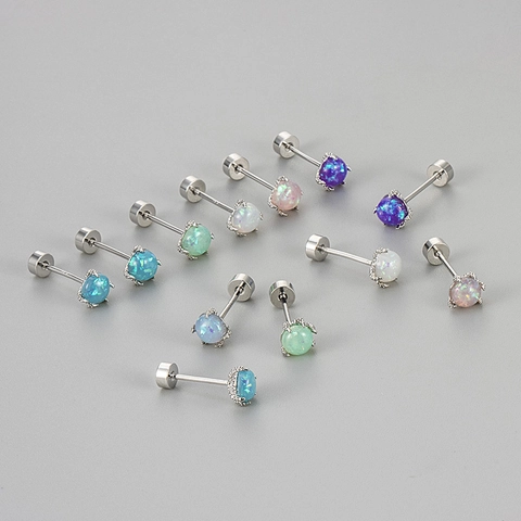 Orecchini a Bottone in Opale Artificiale con Artiglio di Drago per Donna in Rame con Perno in Argento Sterling 925 Gioielli per Piercing