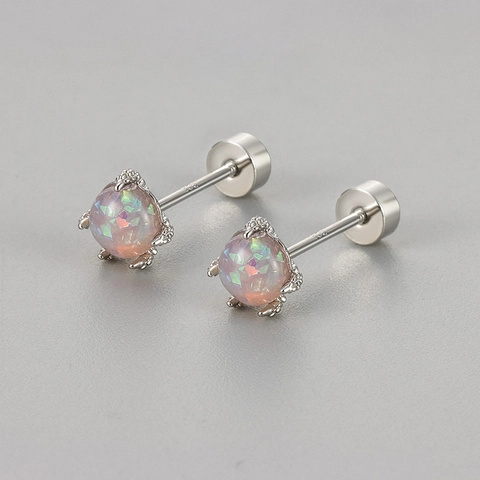Orecchini a Bottone in Opale Artificiale con Artiglio di Drago per Donna in Rame con Perno in Argento Sterling 925 Gioielli per Piercing