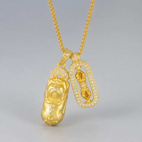 New Chinese Style Copper Pi Xiu Vajra Pestle Pendant Necklace For Women Matte Gold Plated Rhinestone Ethnic Jewelry Gift