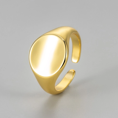 Minimalistisch Geometrisch Rund Siegelring Für Damen Verstellbar Offen Glatt Kupfer Ring Gold Silber Galvanisiert Mode Schmuck Geschenk