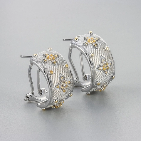 Orecchini a Cerchio in Rame a Trifoglio Traforato Stile Vintage Francese Con Strass Gioielli alla Moda Donna