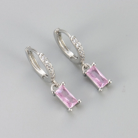 Geometrische Rechthoekige Strass Huggie Hoop Oorbellen Koper Goud Zilver Verguld Gekleurde Steen Hanger Oorbellen Voor Dames Sieraden