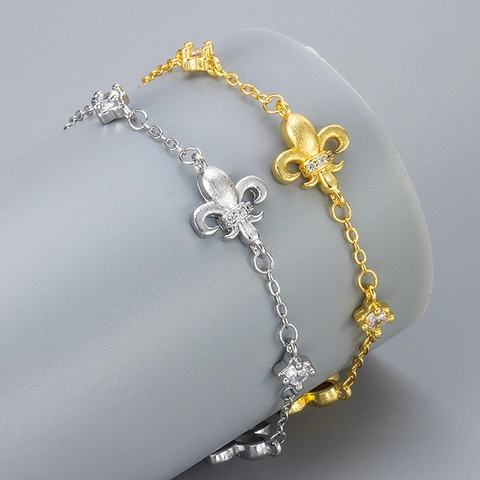 Vintage Gebürstetes Kupfer Lilie Armband Für Damen Luxuriös Zirkonia Verziert Gliederkette Armband Eleganter Schmuck