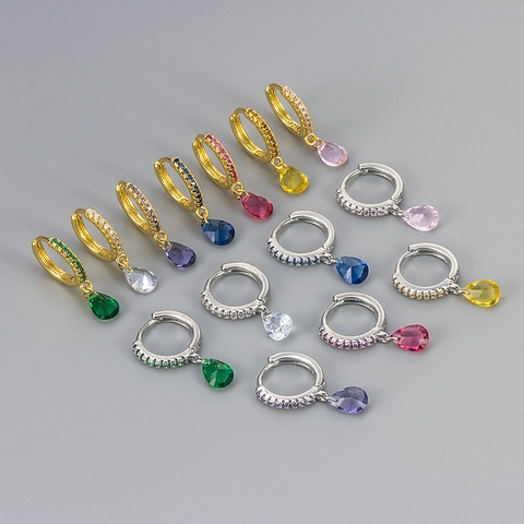 Copper Pear Cut Zircon Drop Earrings Multicolored Huggie Hoop Earrings For Women Niche Design Fashion Jewelry Accessory