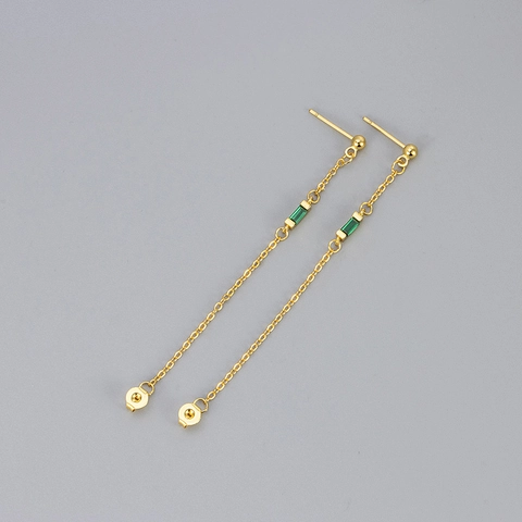Minimalist Copper Chain Tassel Stud Earrings For Women Gold Silver Plated Baguette Cut Zirconia Drop Earrings Elegant Daily Jewelry