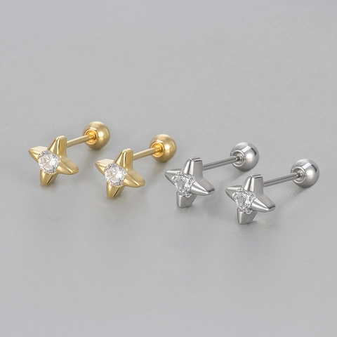 Minimalistische Kupfer Vierzackiger Stern Schraubverschluss Ohrstecker Kleine Strass Schlafohrringe Für Damen Mode Täglicher Schmuck Geschenk