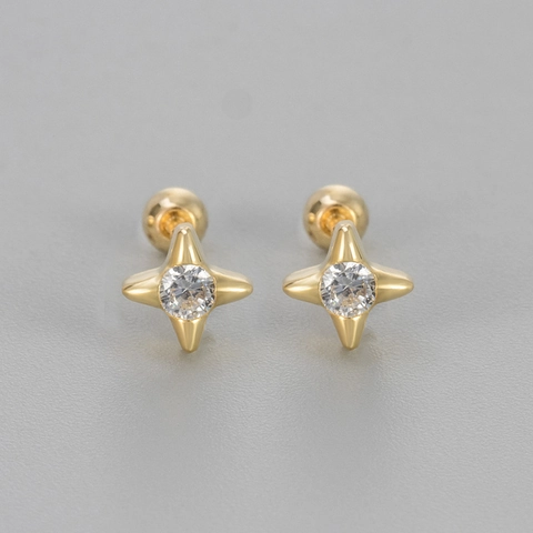 Minimalistische Kupfer Vierzackiger Stern Schraubverschluss Ohrstecker Kleine Strass Schlafohrringe Für Damen Mode Täglicher Schmuck Geschenk