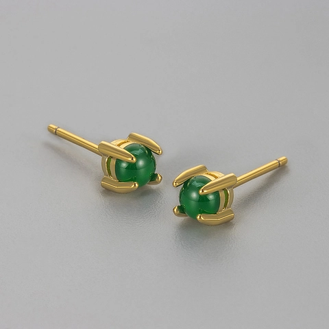 Orecchini a Bottone in Rame Con Strass Verde Smeraldo per Donna Piccoli Rotondi Geometrici Placcati Oro Gioielli
