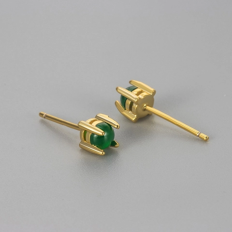 Orecchini a Bottone in Rame Con Strass Verde Smeraldo per Donna Piccoli Rotondi Geometrici Placcati Oro Gioielli