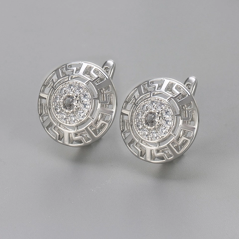 Vintage Kupfer Griechischer Schlüssel Hohl Runde Ohrringe Pave Strass Sonnenblume Geometrische Gold Silber Ohrstecker Für Damen Schmuck