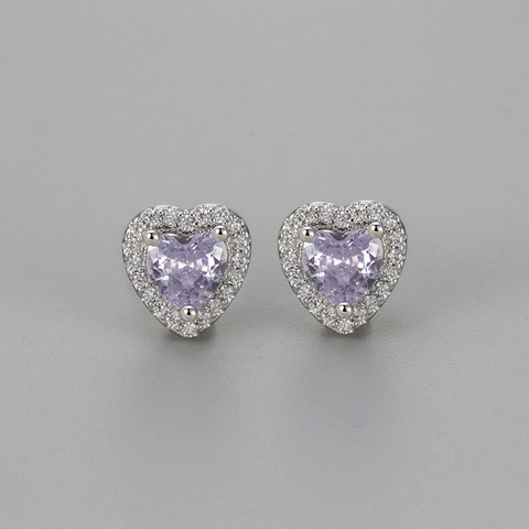 Fashion Colorful Heart Zirconia Stud Earrings For Women With 925 Sterling Silver Post Copper Halo Ear Jewelry Daily Gift