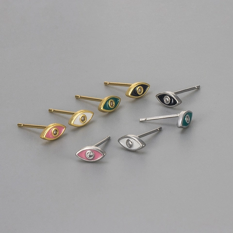 Minimalist Evil Eye Stud Earrings For Women Copper Rhinestone Enamel Drip Oil Earrings Vintage Fashion Jewelry Gift