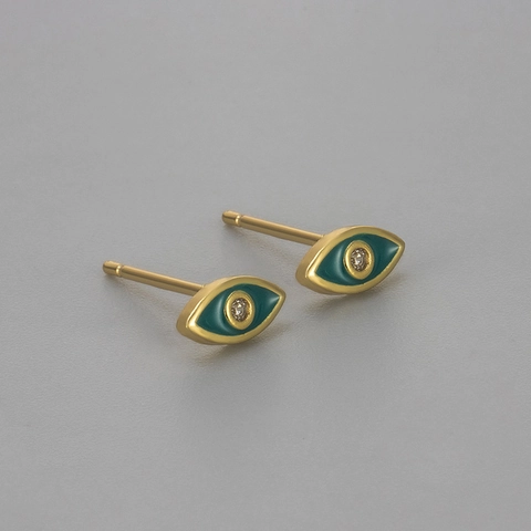 Minimalist Evil Eye Stud Earrings For Women Copper Rhinestone Enamel Drip Oil Earrings Vintage Fashion Jewelry Gift