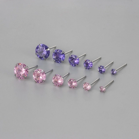 Fashion Copper Stud Earrings Featuring Round Colorful Rhinestones With Four Claw Setting Geometric Simple Jewelry For Women