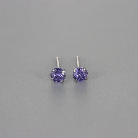 Fashion Copper Stud Earrings Featuring Round Colorful Rhinestones With Four Claw Setting Geometric Simple Jewelry For Women