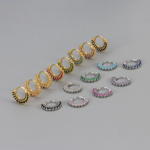 Fashion Copper Huggie Hoop Earrings For Women Gold Silver Plated Inlaid Colorful Rhinestone Sunflower Geometric Jewelry Gift
