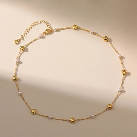 Minimalistische Messing 18K Vergoldet Herz Künstliche Perle Anhänger Halskette Kleine Zierliche Kette Halsschmuck Für Damen Dating Geschenk