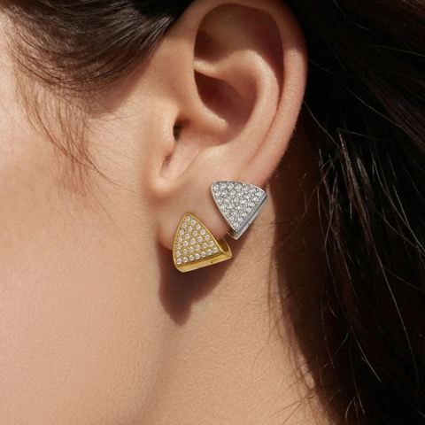 Stainless Steel Geometric Triangle Zircon Earrings 18K Gold Plated Minimalist Micro Inlay Hoop Earrings For Women Jewelry
