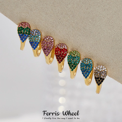 Orecchini a Cerchio in Acciaio Inossidabile Placcato Oro 18K a Goccia con Zirconi per Donna Arcobaleno Rosa Blu Verde Cristallo Gioielli di Moda Squisiti